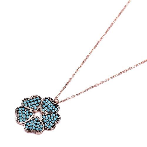 Nano Turquoise Five Hearts Turkish Wholesale Silver Pendant